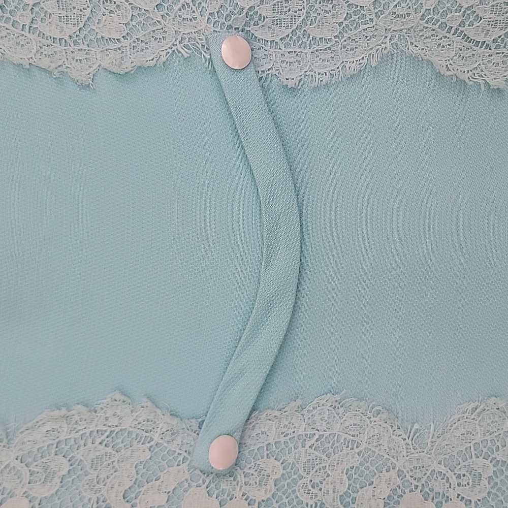 Vintage Blue & Lace Midi Short Sleeve Shift Dress By Jean Lang (Altered Waist) S - Picture 4 of 13